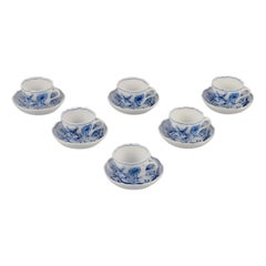 Meissen, Germany. Set of six Blue Onion demitasse cups with saucers.