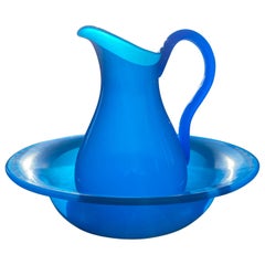 Set di brocche e ciotole in vetro French Opaline della metà del XIX secolo