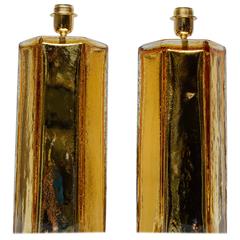 Pair of Table Lamps in Murano Glass and Mirror