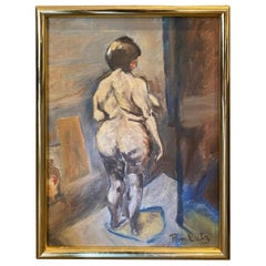 Pittura astratta femminile nuda originale impressionista firmata della metà del secolo scorso