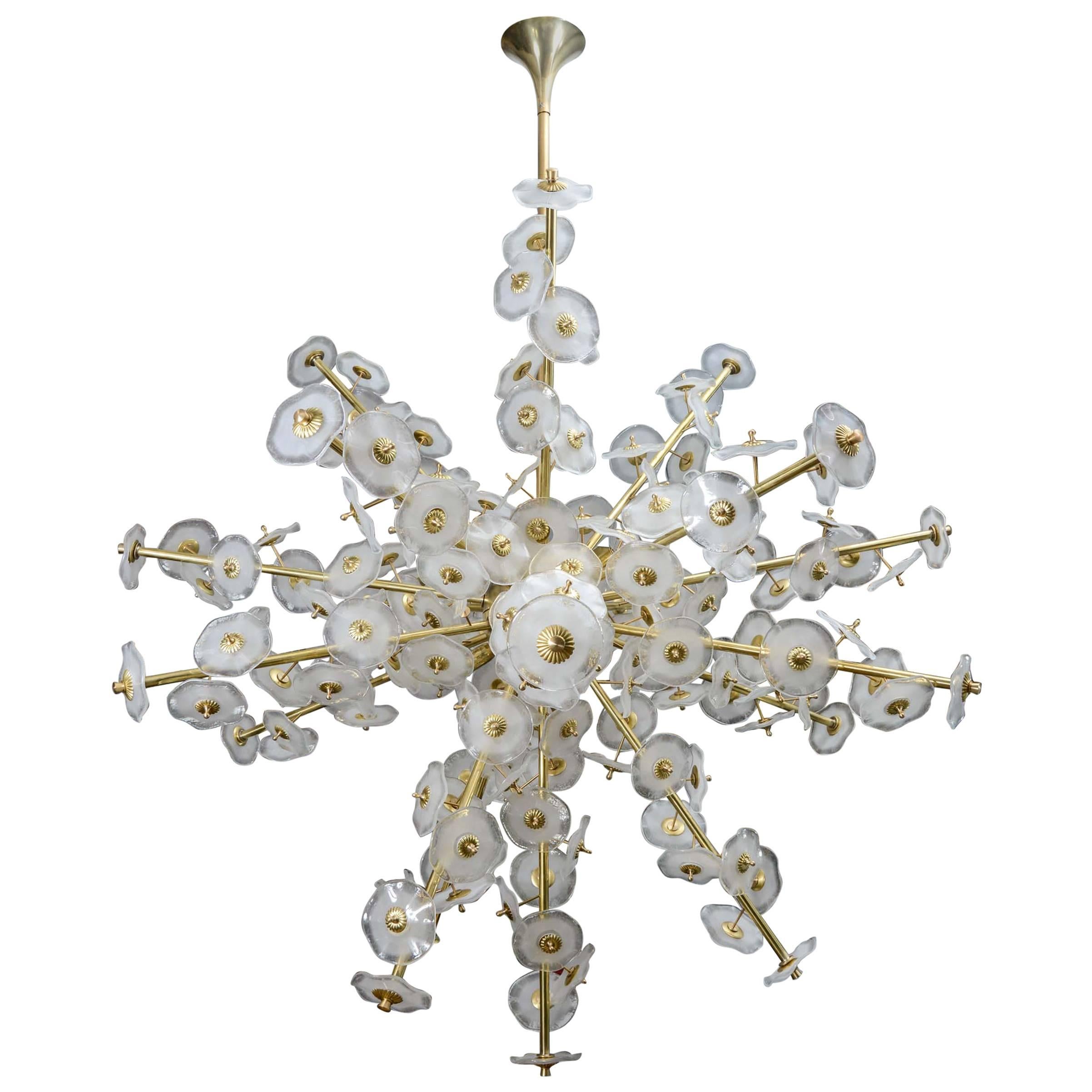 Glamorous Chandelier in Brass and Murano Glass