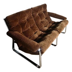 Mid Century Two Seater Brown Corduroy Sling Sofa By Gillis Lundgren For Ikea