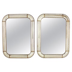 Pair of Venetian Modern Rectangular Mirrors with Brass Details