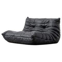 Togo  Canapé 2 places - Michel Ducaroy Ligne Roset cuir noir fabriqué en France