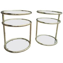 Milo Baughman Style Brass Finish Swivel Side Tables