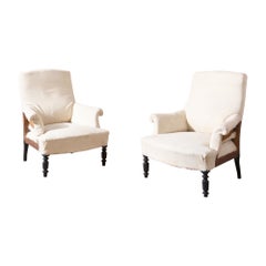 Pair of Napoleon III plain square back armchairs
