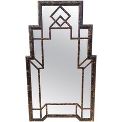 Skyscraper Chinoiserie Style Mirror with Tortoise Shell Finish