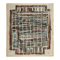 Antique Hooked Square Rug with Polychromatic Geometric Patterns  Rug & Kilim