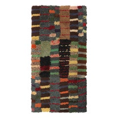 Antique Hooked Striped Rug in Polychromatic Tones  Rug & Kilim