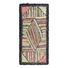 Antique Hooked Geometric Rug in Polychromatic Tones  Rug & Kilim