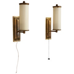 Antique German Designer, Wall Lights, Brass, Glass, Germany, 1920s