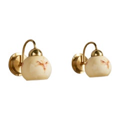 EWÅ Värnamo, Wall Lights, Brass, Glass, Sweden, 1970s
