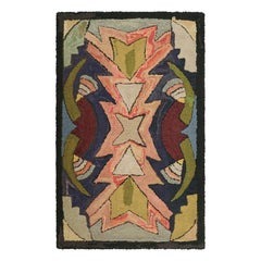Antique Hooked Rug with Polychromatic Geometric Patterns  Rug & Kilim