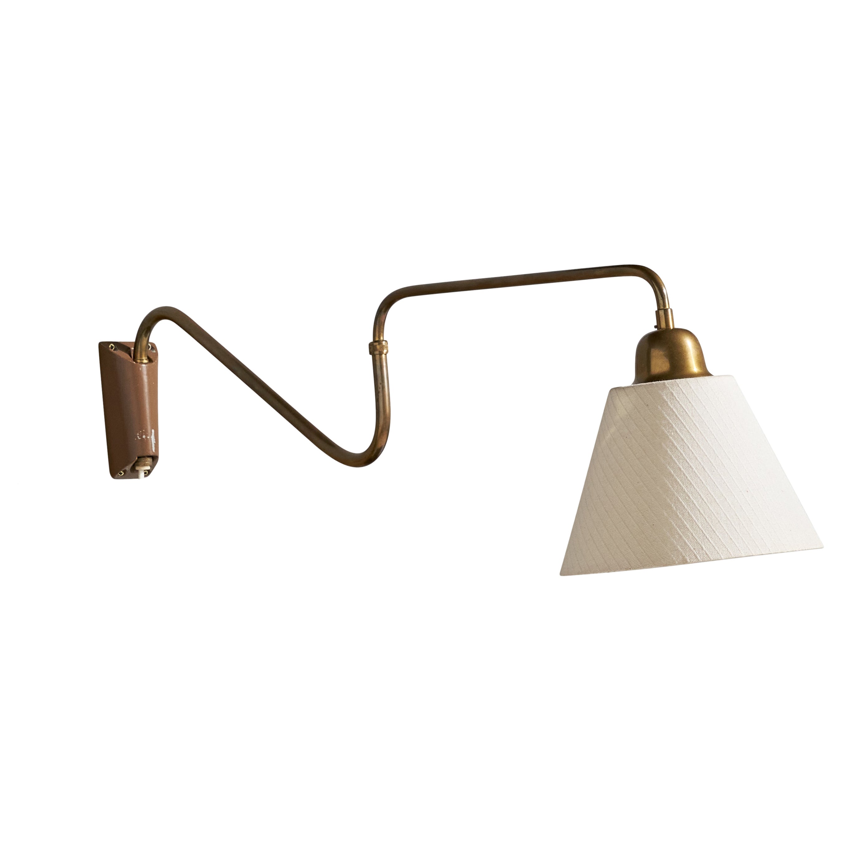 Uppsala Armaturfabrik, Wall Light, Brass, Metal, Fabric, Sweden, 1940s For Sale