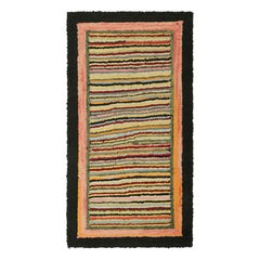 Antique Hooked  Rug in Polychromatic Stripes  Rug & Kilim