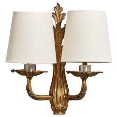 French Designer, Wall Light, Brass, Metal, Fabric, 1940s