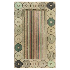 Antique Hooked Rug in Geometric Patterns and Polychromatic Stripes  Rug & Kilim
