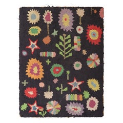 Tappeto antico con ganci in nero con motivi policromatici all over  Rug & Kilim