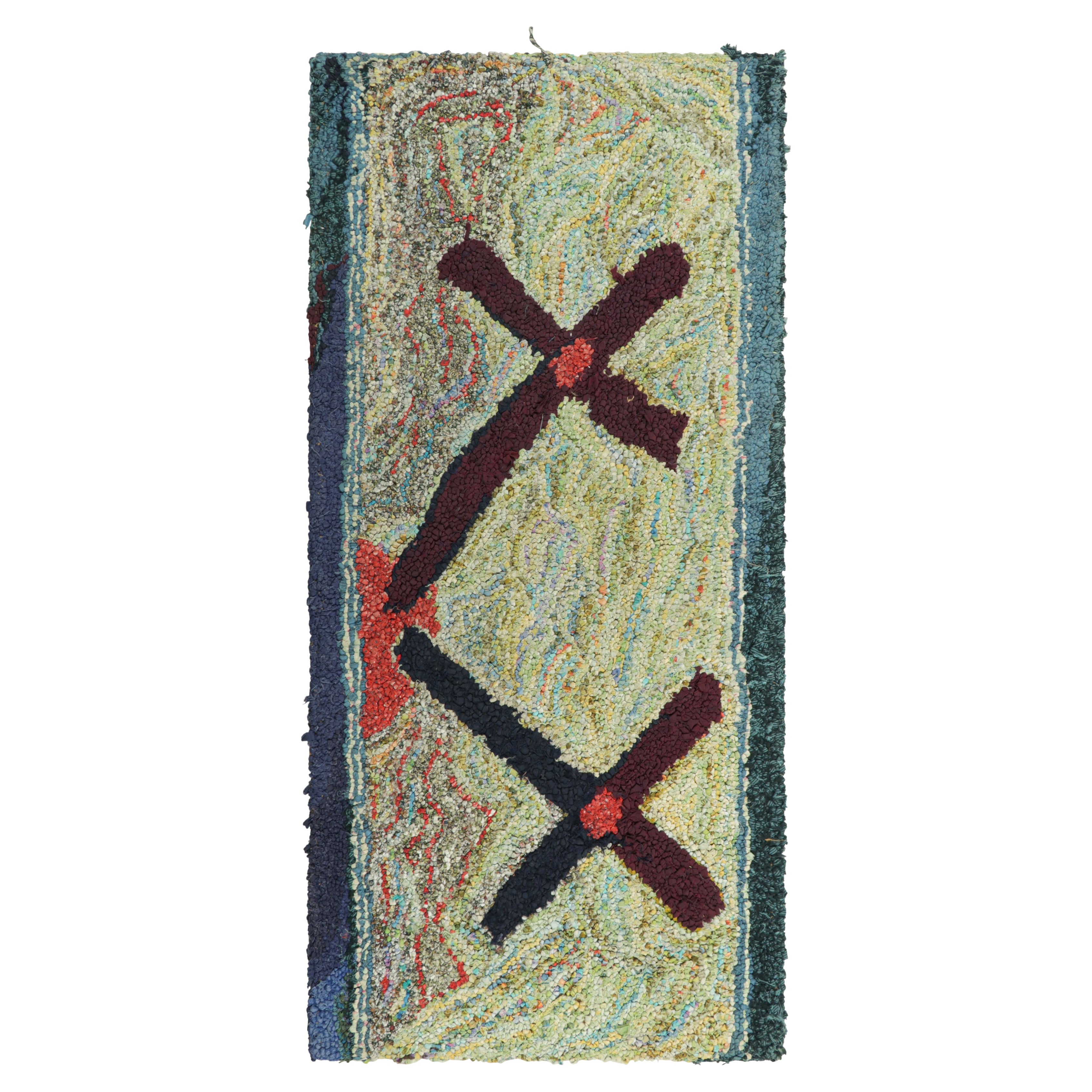 Uncinetto antico con motivi geometrici sui toni del Greene & Greene  Rug & Kilim