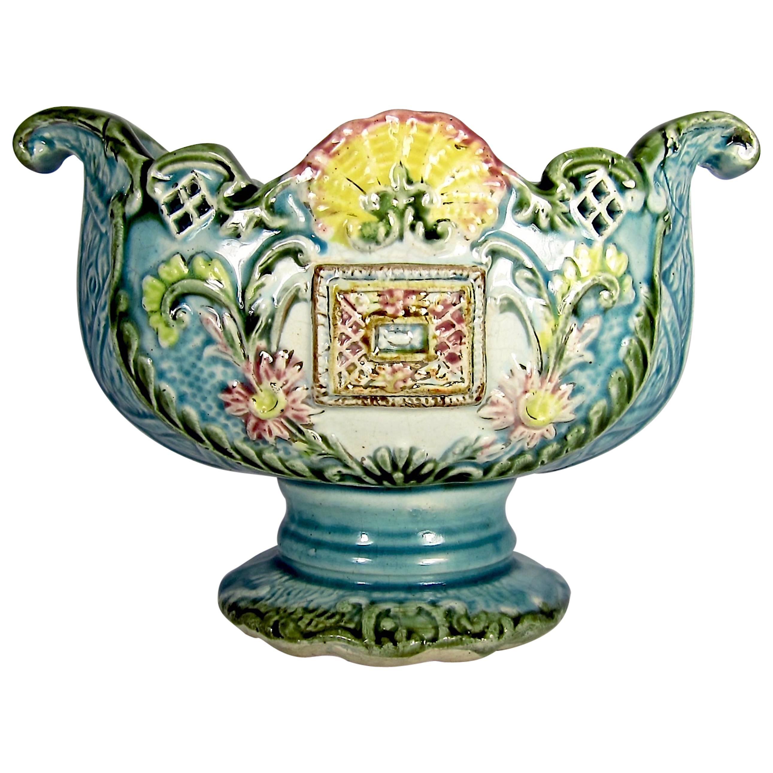 Antique European Majolica Pedestal Vase, 19th Century