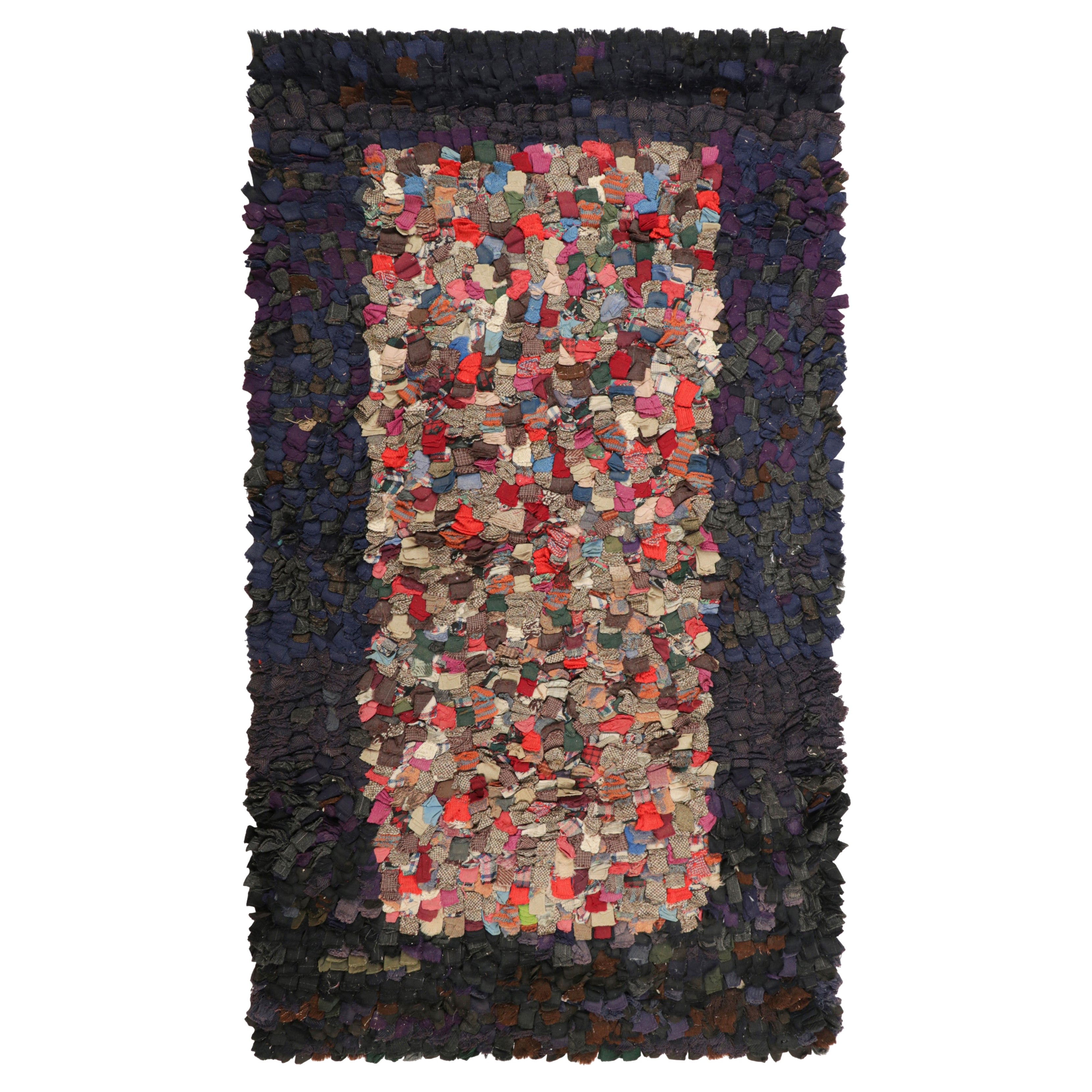 Antique Hooked Rug with Abstract Polychromatic Patterns  Rug & Kilim