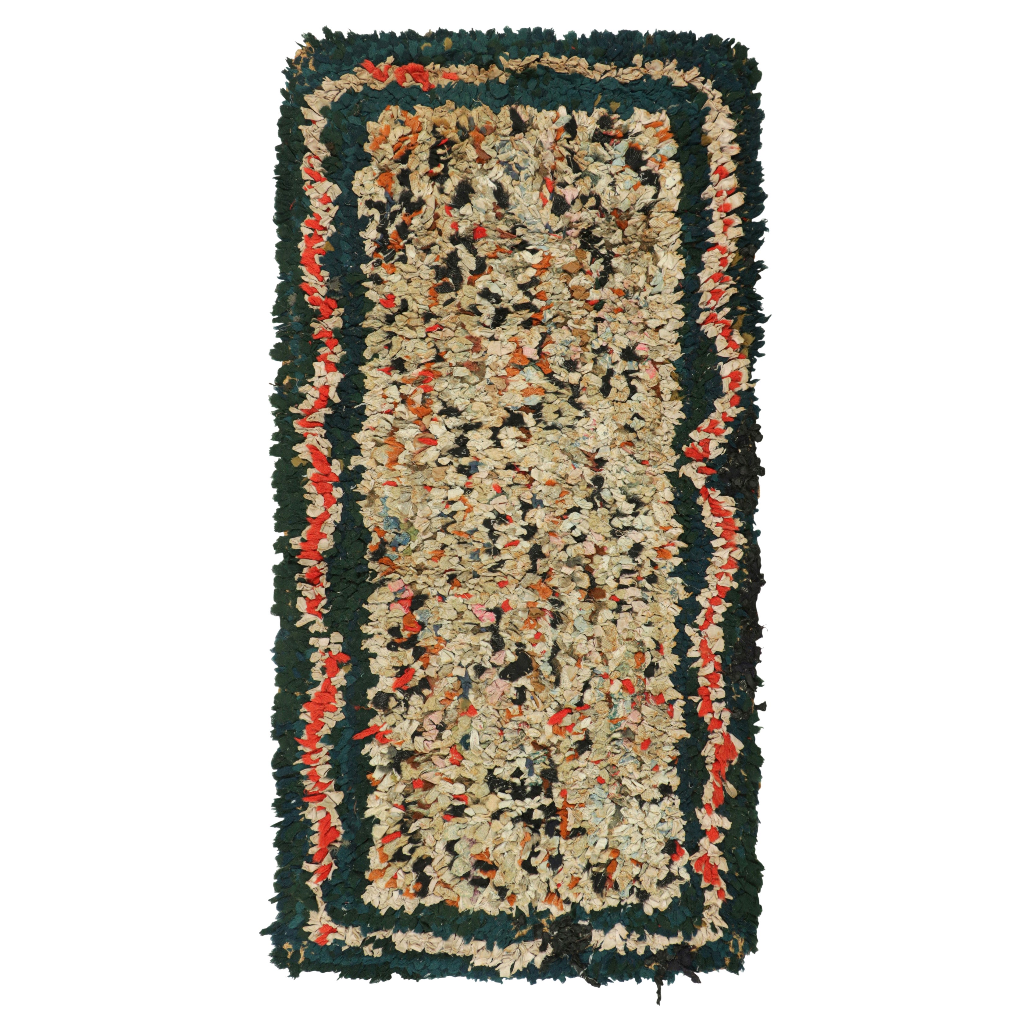 Antique Hooked Rug with Abstract Multicolor Patterns  Rug & Kilim