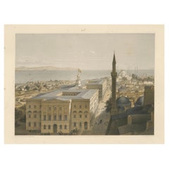 Rara litografía tintada del Ministerio de la Guerra en Estambul, 1852