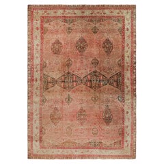 Oversized Antique Agra Rug in Pink and Brown with Floral Patterns  Rug & Kilim