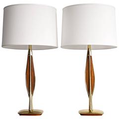 Laurel Lamps in Brass and Walnut