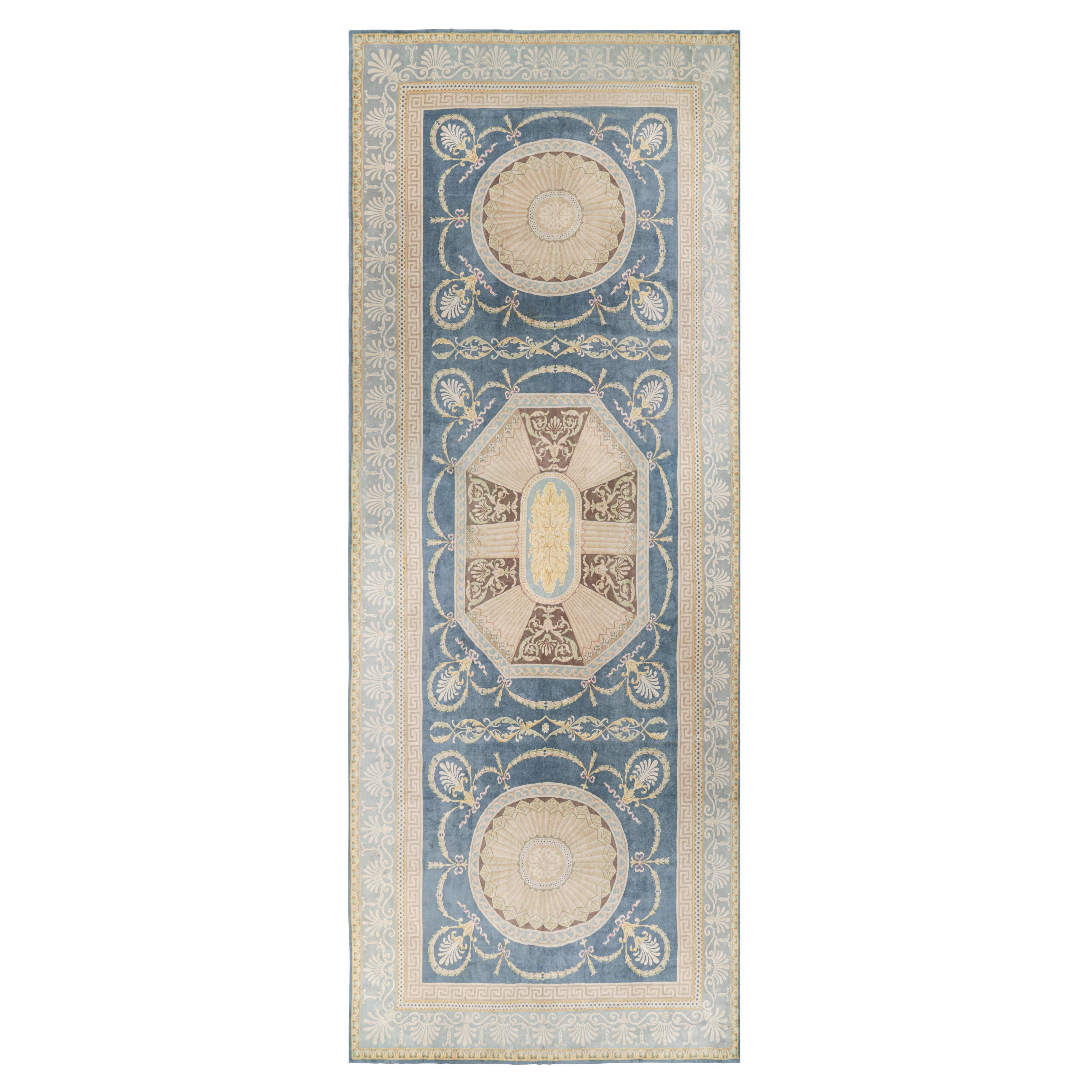 Oversized Vintage Savonnerie Rug with Geometric Medallion  Rug & Kilim