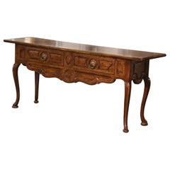 Mid-Century French Louis XV Carved Walnut Two-Drawer Console Table
