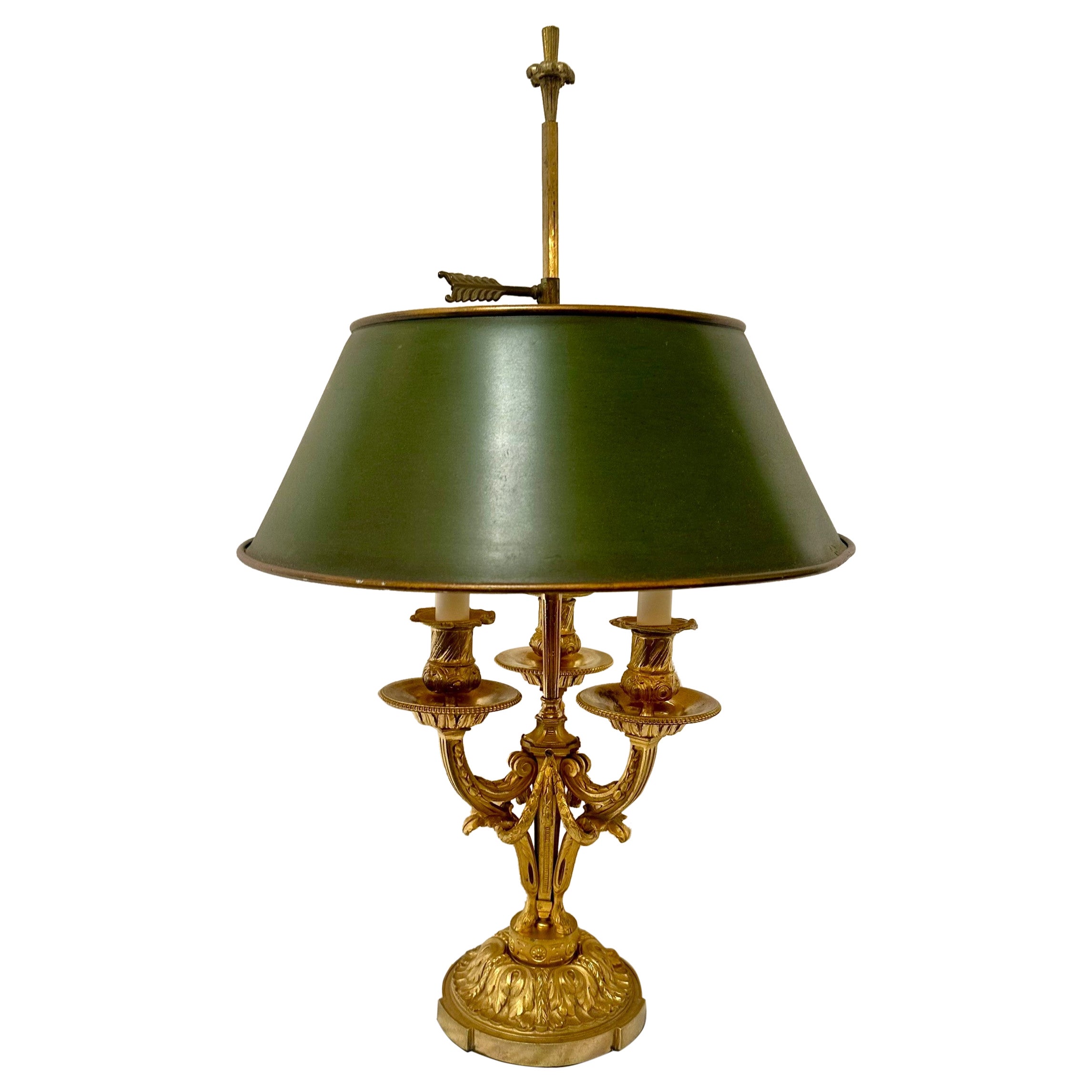 Antique French Gold Bronze Bouillotte Lamp, Circa 1885-1890.