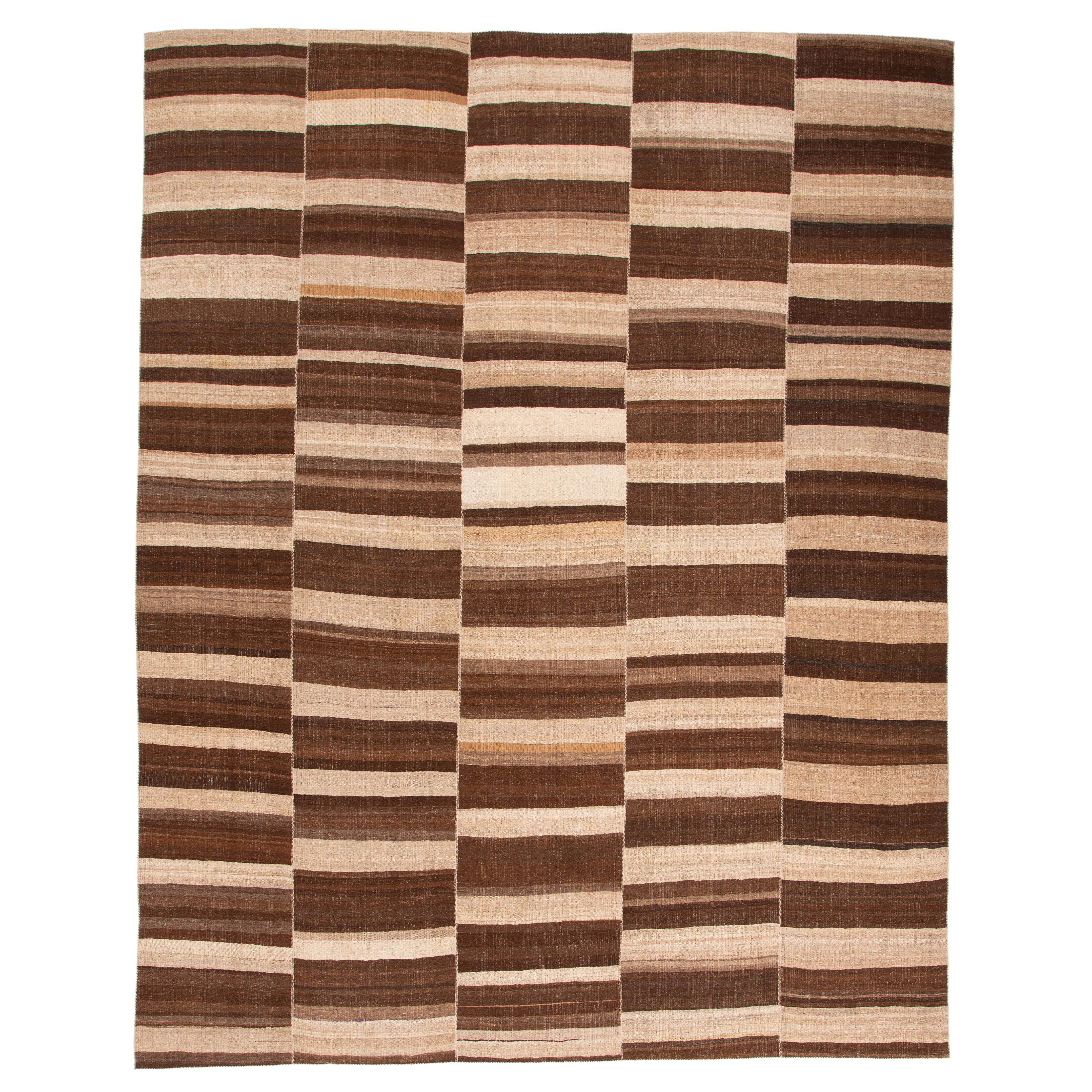 Vintage Mid-Century Modern Minimalist Persian Flat-Weave Rug For Sale