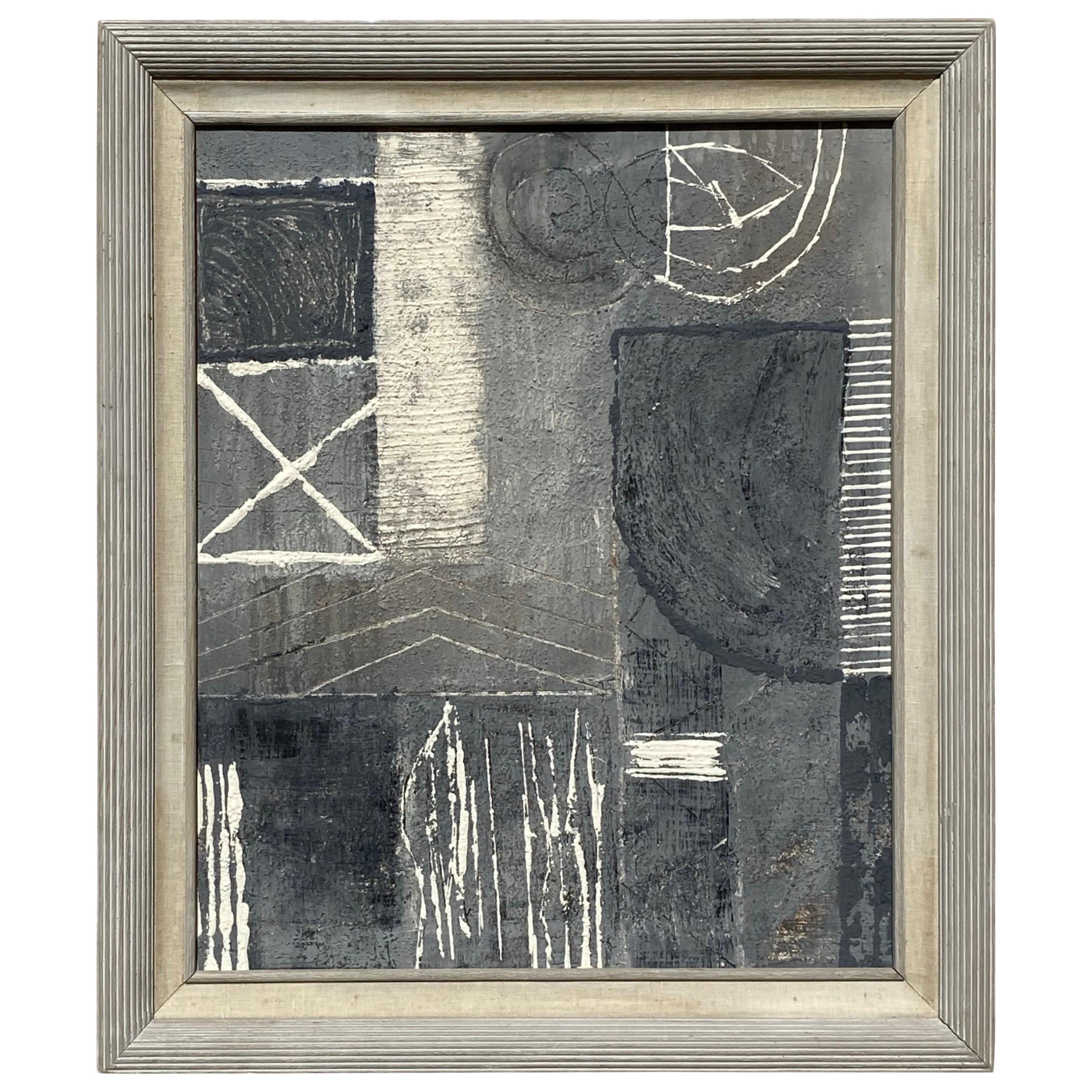 Peinture abstraite brutaliste moderne originale grise/crème de l'artiste Machado