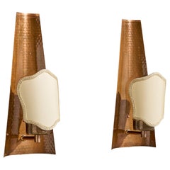 Diseñador sueco, apliques, cobre, tela, Suecia, años 1950