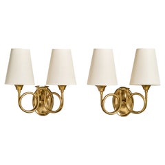 Latoaria Ponte, Wall Lights, Brass, Fabric, Portugal, 1970s