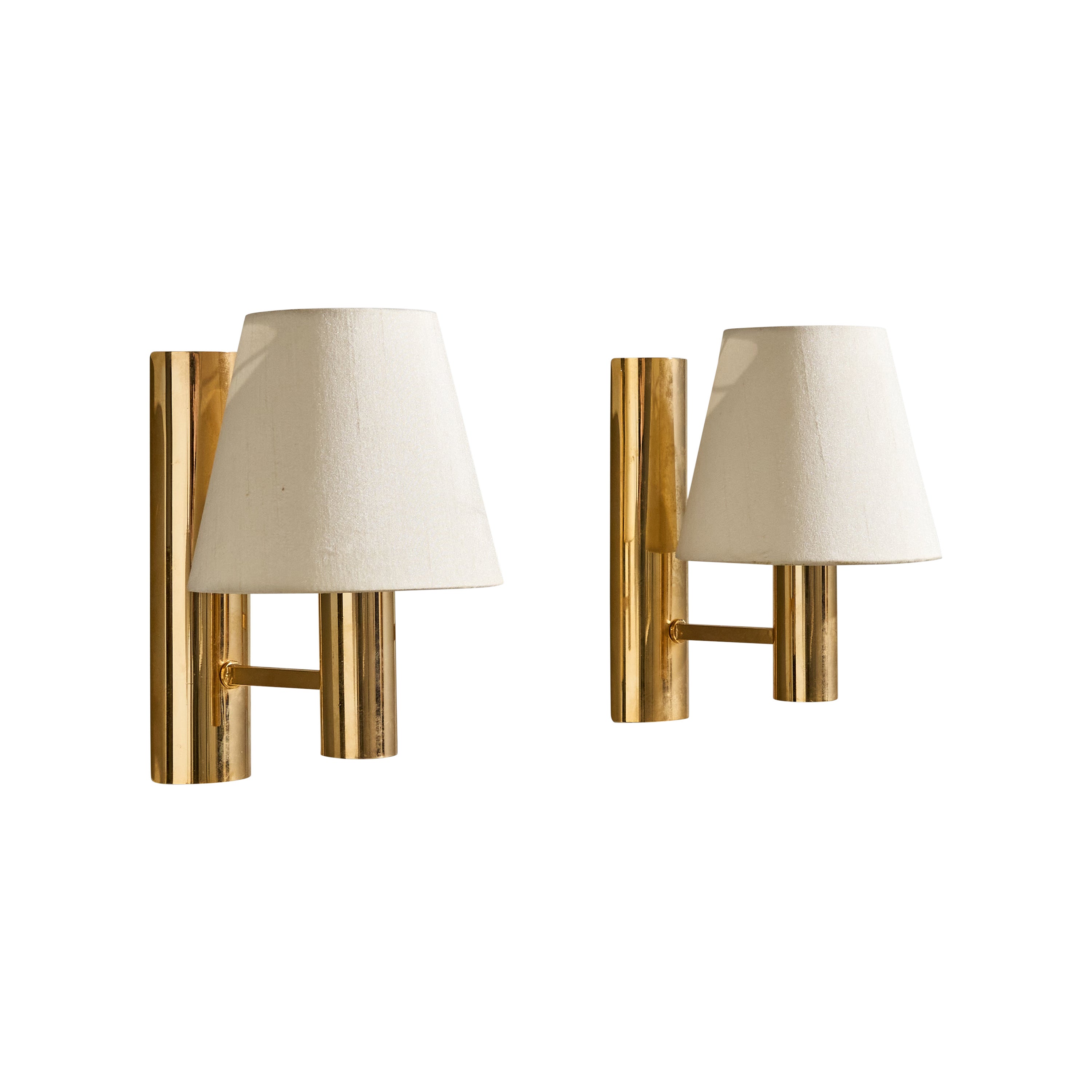 Swedish Designer, Wall Lights, Brass, Fabric, Sweden, 1950s