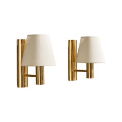 Schwedischer Designer, Wandleuchten, Messing, Stoff, Schweden, 1950er Jahre