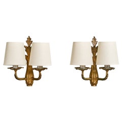 French Designer, Wall Lights, Brass, Metal, Fabric, France, 1940s