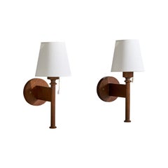 Uno Kristiansson, Wall Lights, Pine, Fabric, Sweden, 1970s