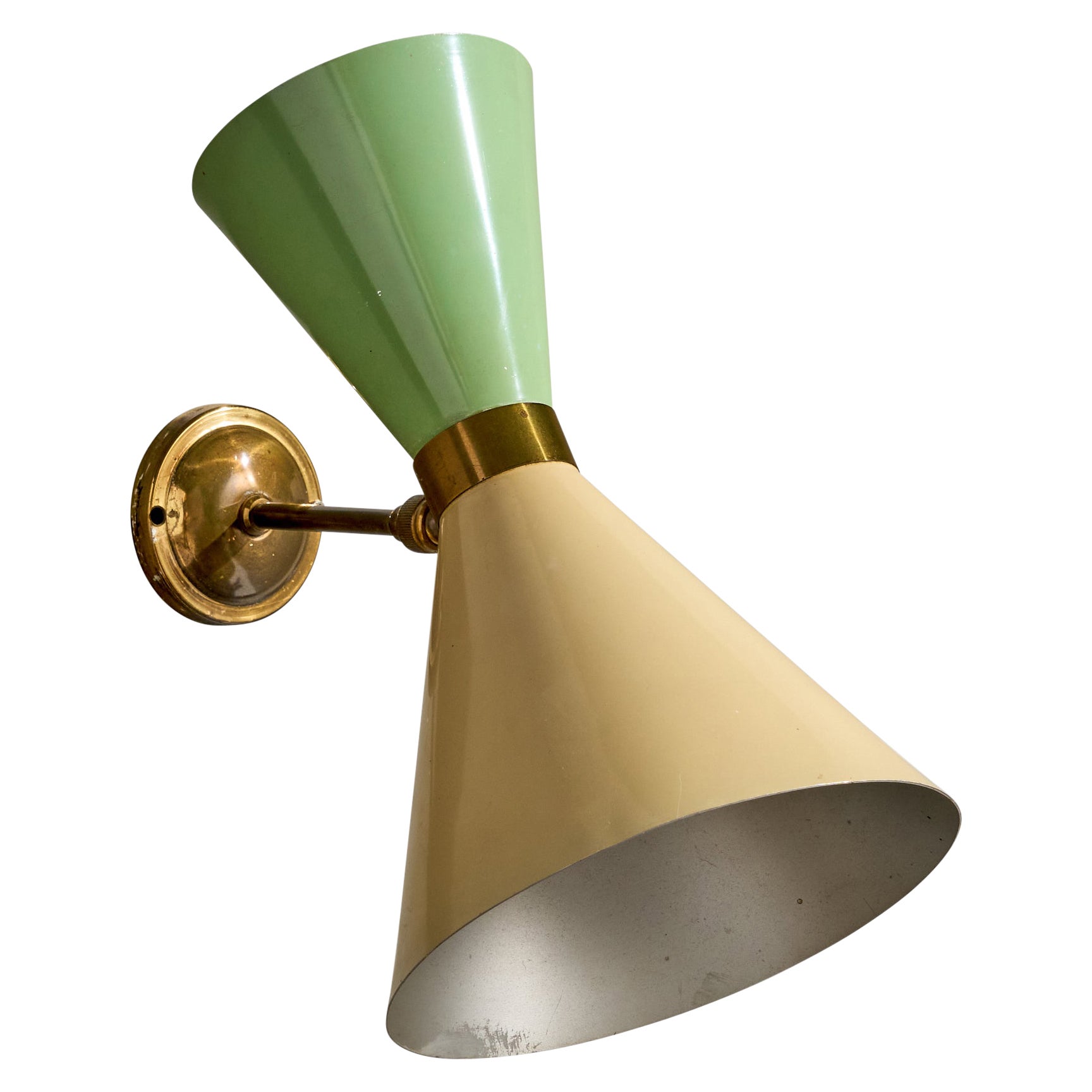 Italian Designer, Wall Light, Brass, Metal, Italy, 1950s