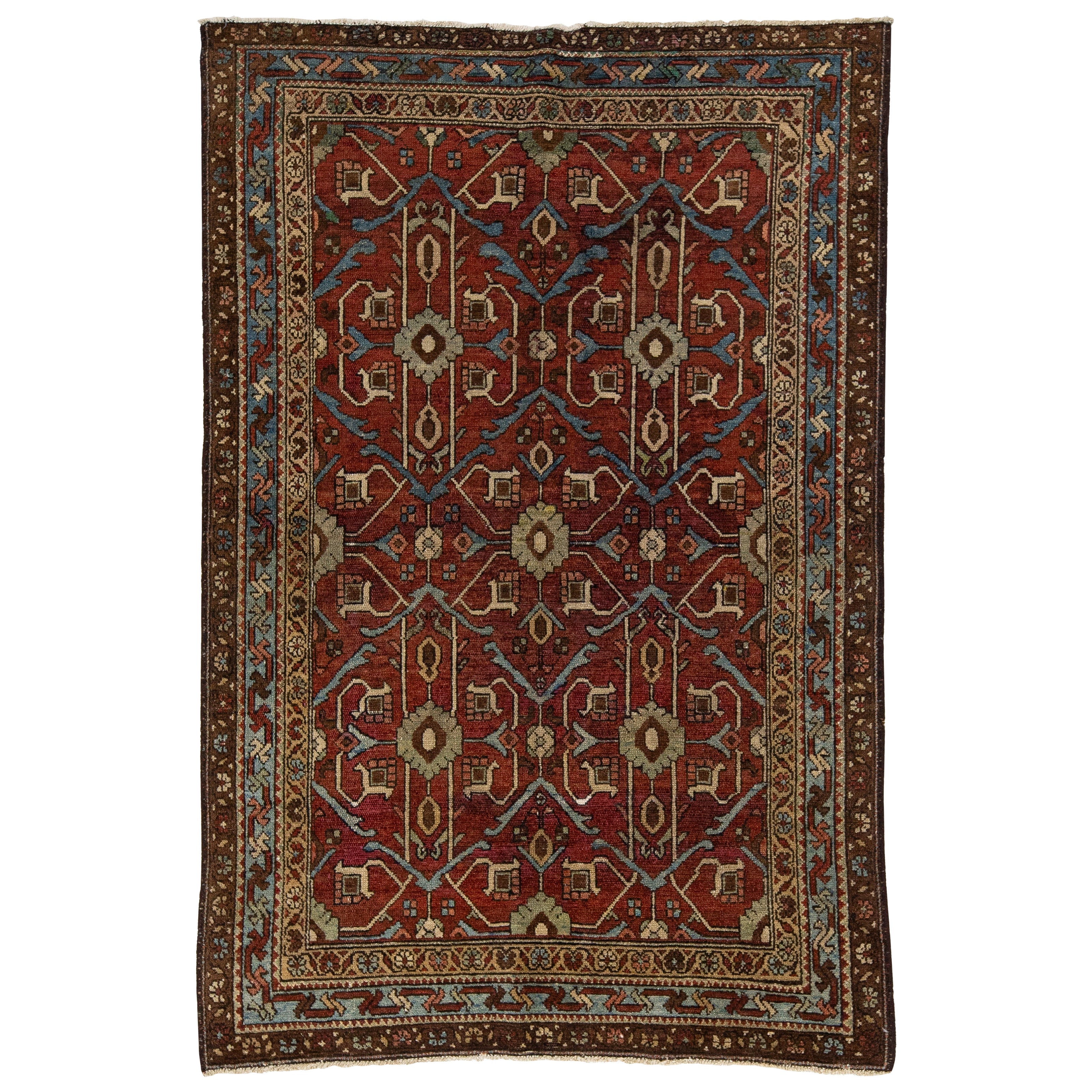 Antiker persischer Shirvan-Roter Wollteppich aus Shirvan mit geometrischem Design