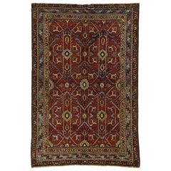 Antique Persian Shirvan Red Wool Rug With Geometric Design
