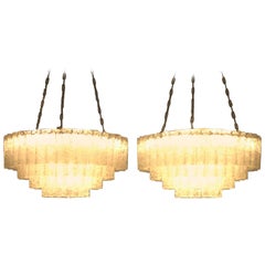 Pair of Large Doria Ice Glass Flush Mount Chandelier, Germany, 1960s