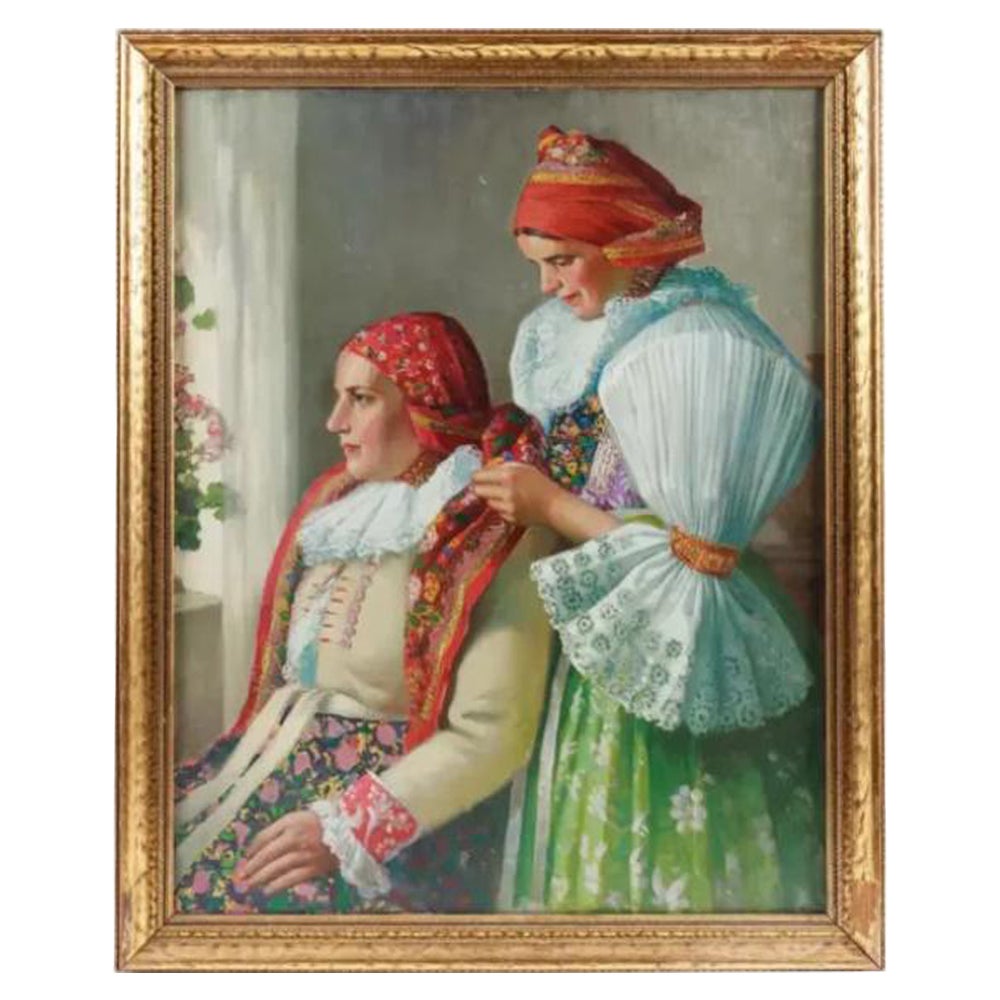 Attributed to Joza Uprka (Czech) "Slovakian Woman" A Rare Oil on Canvas Painting
