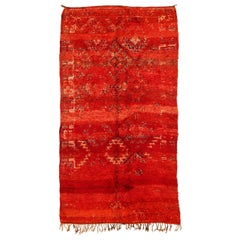 Exquisite Red Ground Vintage Beni Mguild Moroccan Berber Rug