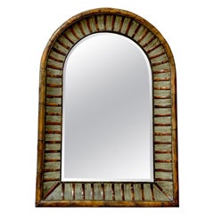 La Barge Arch Top Polychromed Bamboo & Leaf Motif Beveled Mirror