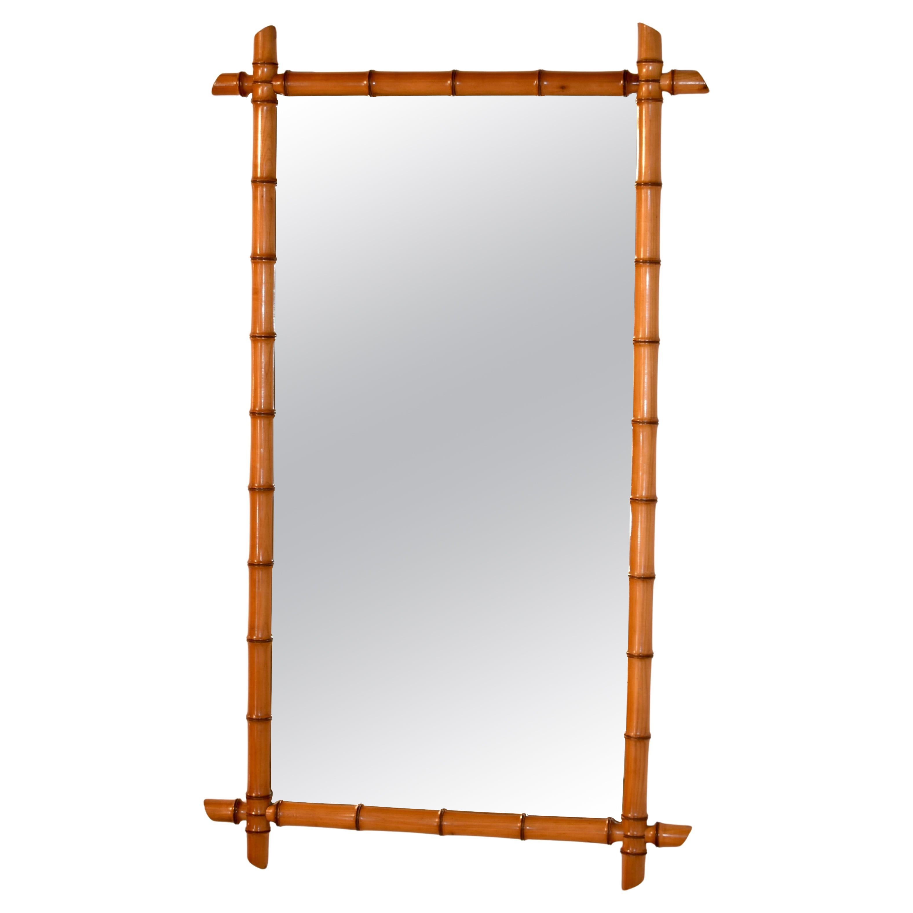 19th Century French Faux Bamboo Large Wall Mirror