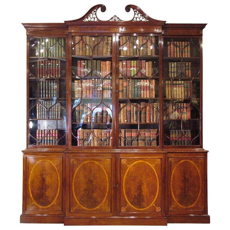 18th Century English Breakfront Mahogany Library Bookcase For Sale at