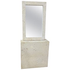 Mid Century Minimalist Natural Coral Coquina Stone Mirror and Console